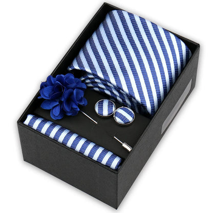 Men’s 4-Piece Tie Set Gift Box - Elegant Necktie with Handkerchief, Cufflinks & Brooch for Business, Wedding & Suit Accessories