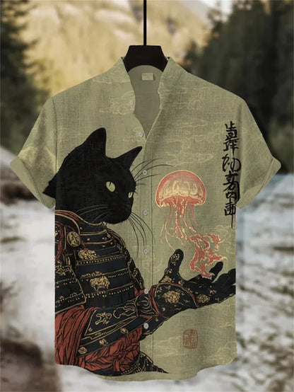 Men’s 3D Linen Hawaiian Shirt - Vintage Short Sleeve Casual Beach Shirt for Summer