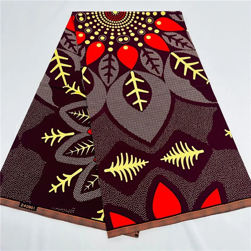 6 Yards African Real Wax Fabric - 100% Cotton Original Ankara Print for Party Dresses K121901