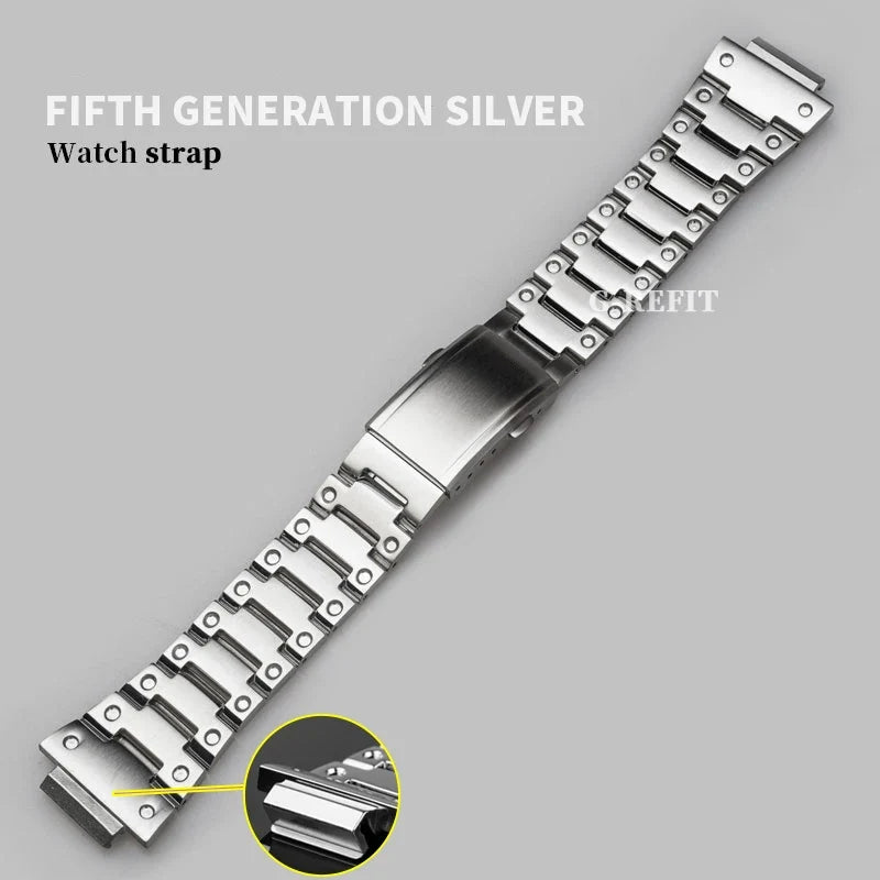 G-Refit V6.0 DW5600 Metal Bezel Kit - Stainless Steel Watch Band Strap & Case Accessories with Tools for GWB5600/GWM5610