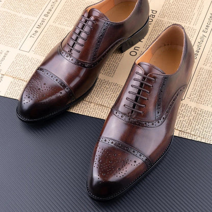 Men's Classic Brogue Dress Shoes - Genuine Cowhide Handmade Business & Wedding Shoes