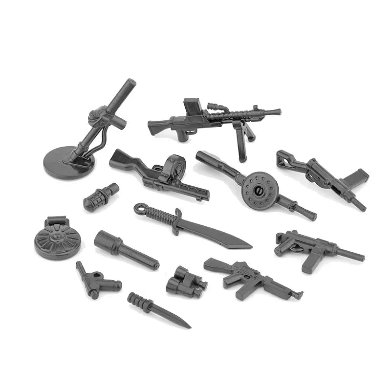 Military Building Blocks Soldier Set - Tactical Weapons Figures with Gatling Gun, Rifle, Mortar & Accessories Toy Kit