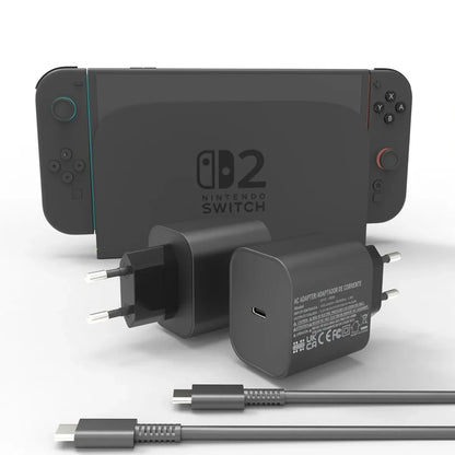 Switch 2 60W Fast Charger – PD 3.0 Certified Power Adapter for NS2 Console, Rapid Gaming Charging