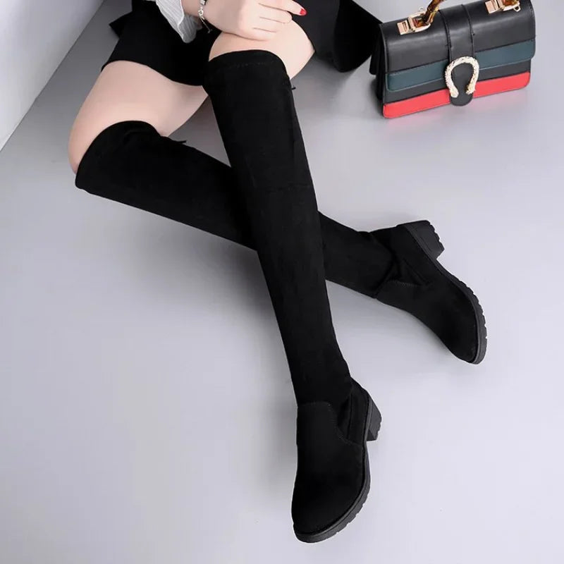 2024 Heightened Suede Long Boots for Women – Autumn/Winter Fashion Elastic High Boots, Knight Style Women’s Shoes