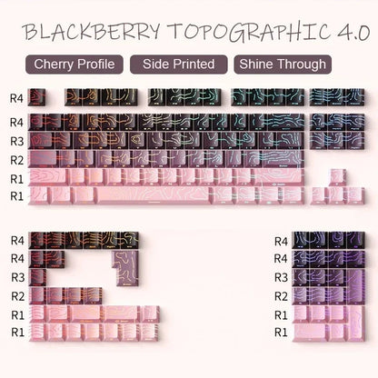 Topographic Keycaps 4.0 Version - 98 Key PBT Cherry Profile Shine Through Side Print Backlit Mechanical Keyboard Caps