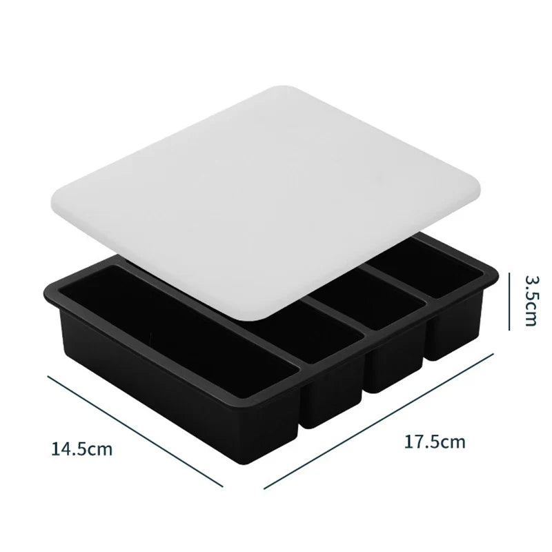 Extra Large Silicone Freezer Tray with Lid – Giant 4-Cube Food Storage Mold for Soup, Sauce & Meal Prep Ice Cubes Kitchen Container