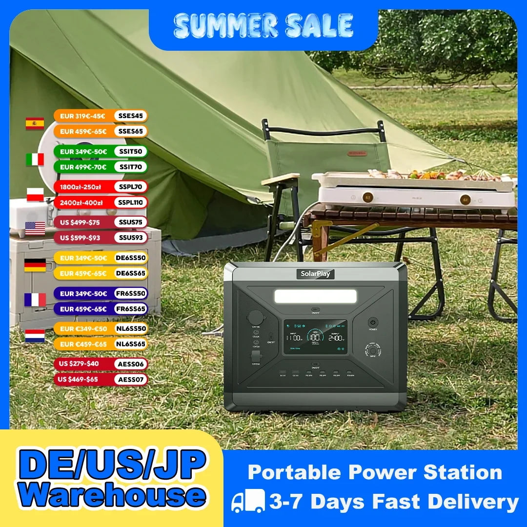 SOLARPLAY Q2501 Portable Power Station - 2160Wh LiFePO4 Solar Generator With 2400W AC Output For Outdoor Use