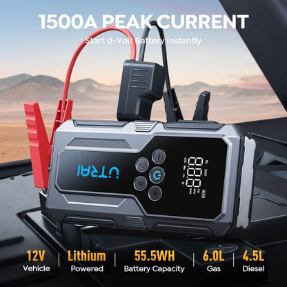 UTRAI 1500A Car Jump Starter - Portable Power Bank with 150PSI Air Pump Emergency Battery Booster and Vehicle Starting Device
