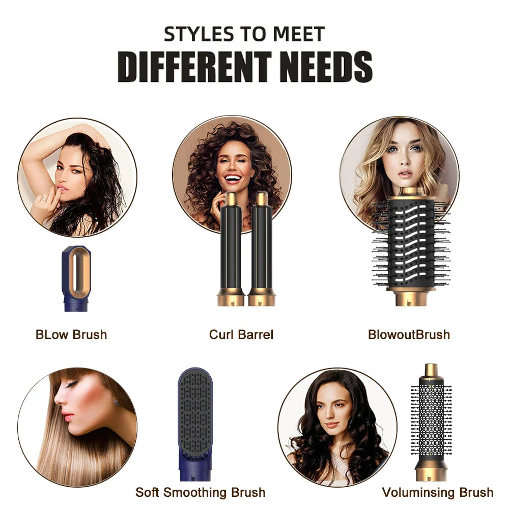 6-in-1 Hair Dryer Brush – Detachable Curler & Straightening Comb with Heat Control for Smooth Hair Styling