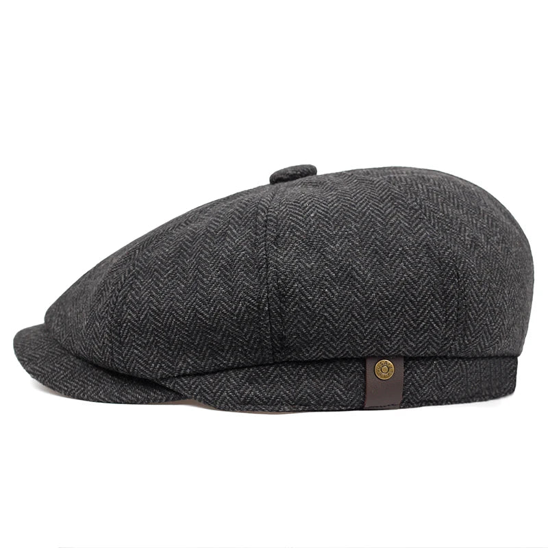 Retro Men’s Newsboy Cap — British Octagonal Herringbone Flat Painter Hat Autumn Winter Hip Hop Beret