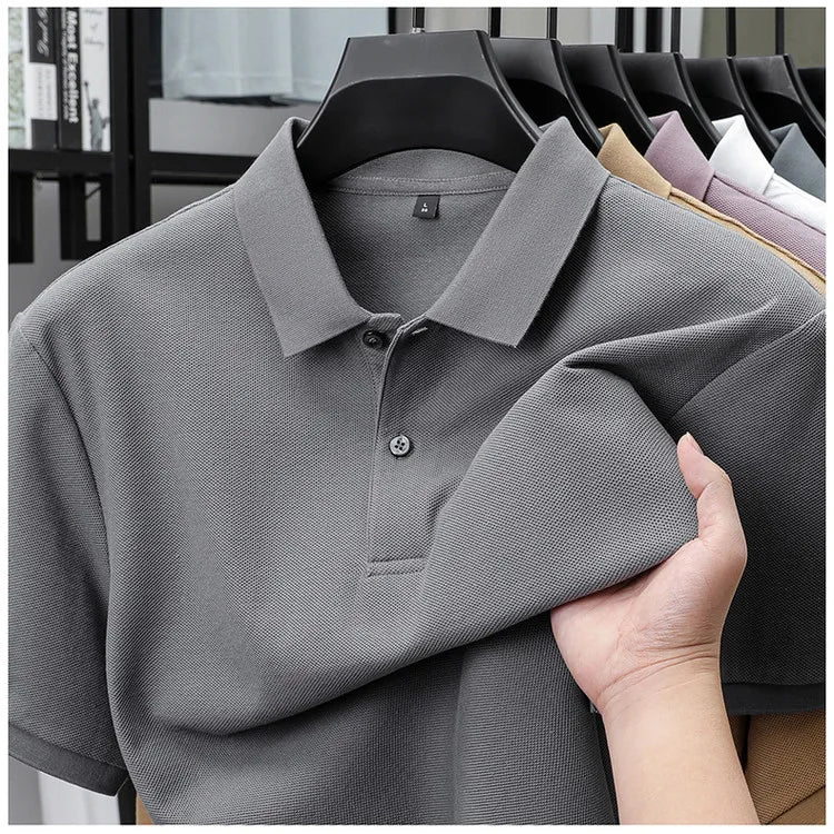 Men's 100% Cotton Polo Shirt - Breathable Summer Golf & Business Casual Tee with Silk-Like Finish