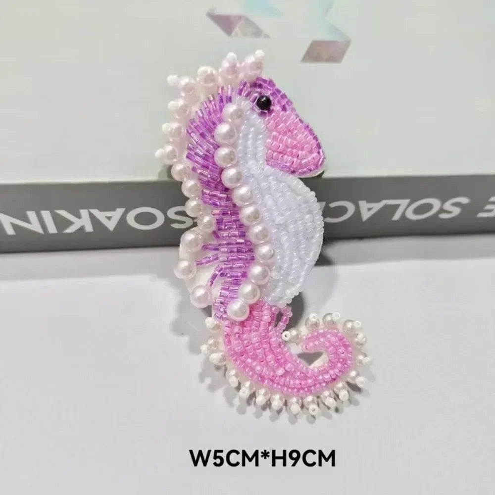 3D Marine Animal Patches - Handmade Beaded Seahorse Starfish Crab DIY Sewing Accessories for Clothing Decor