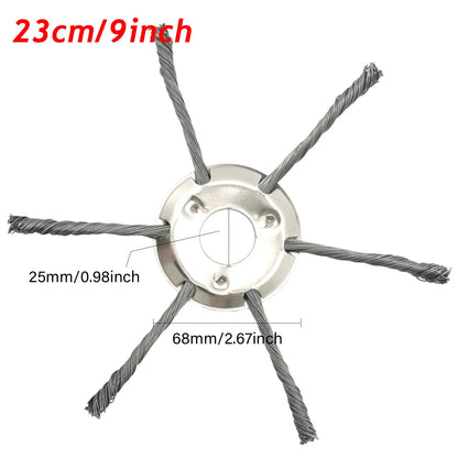 LUSQI Steel Wire Wheel Grass Trimmer Head – 6/8/9 Inch Universal Brush Cutter Attachment for Weed, Moss & Rust Removal for Straight Shaft Trimmers