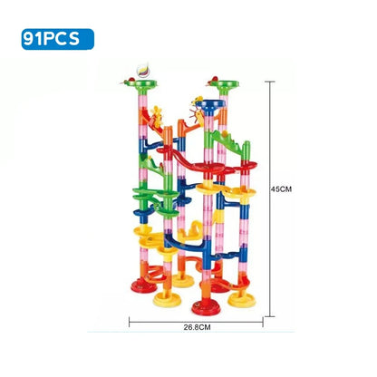 DIY Marble Run Race Track Set - 3D Maze Ball Roller Building Blocks Toy for Kids Creative STEM Play