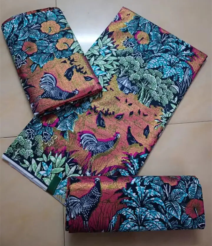 African Golden Glitter Wax Fabric - 6 Yards Ankara Batik Pagne Material for Sewing & Fashion Designs