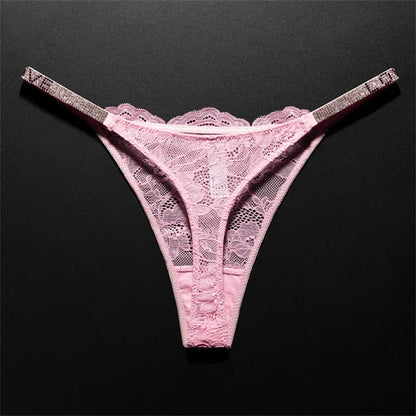Women's Crystal Lace Thong - Sheer Transparent Breathable T-Back Lingerie Plus Size S-XL