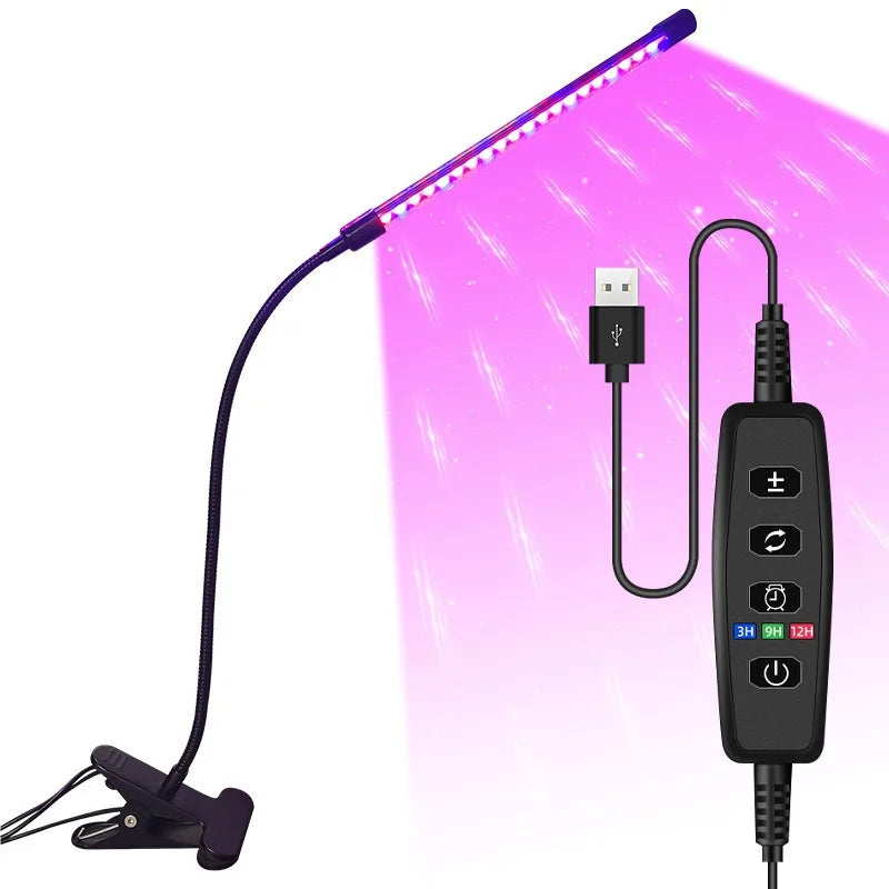 USB LED Plant Grow Light — Indoor Garden Full Spectrum Lamp with 10 Dimmable Levels, Timer Settings 3H/9H/12H for Hydroponic & Greenhouse Plants