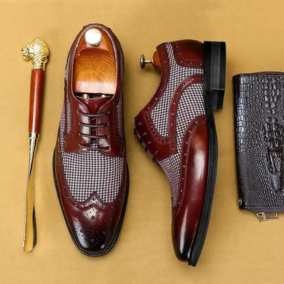 Men’s Leather Brogue Oxford Shoes - Italian Style Lace-Up Wedding, Party & Formal Dress Shoes
