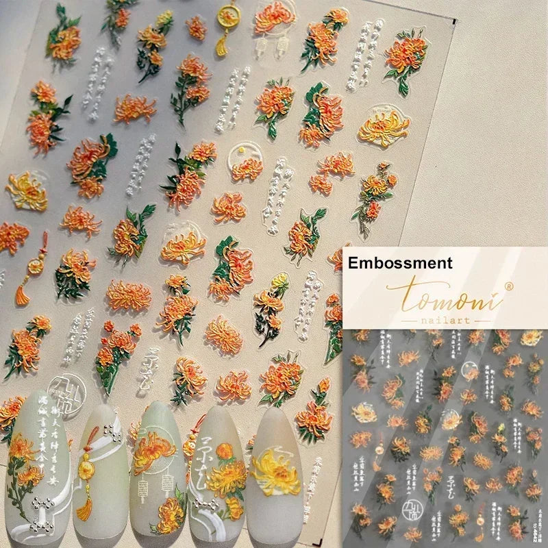 Floral Nail Art Stickers - White Rose Lily Daisy Peony Cherry Blossom & Magnolia Manicure Decals for DIY Nails