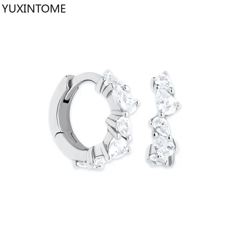 925 Sterling Silver White Zircon Hoop Earrings for Women – Fashion Geometric Crystal Silver Earrings Fine Jewelry Elegant Daily Wear Jewelry