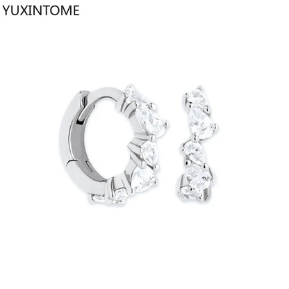 925 Sterling Silver White Zircon Hoop Earrings for Women – Fashion Geometric Crystal Silver Earrings Fine Jewelry Elegant Daily Wear Jewelry