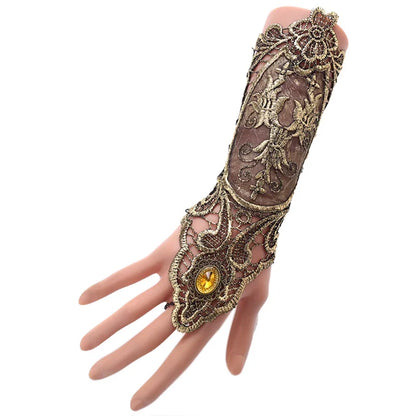 Gothic Steampunk Lace Cuffs - Black Fingerless Arm Warmers and Bracelet Accessories for Halloween and Fashion
