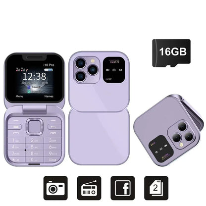 SERVO I16 Pro Mini Fold Mobile Phone — Dual SIM 2G GSM Flip Cellphone with Speed Dial, FM, 3.5mm Jack & Video Player