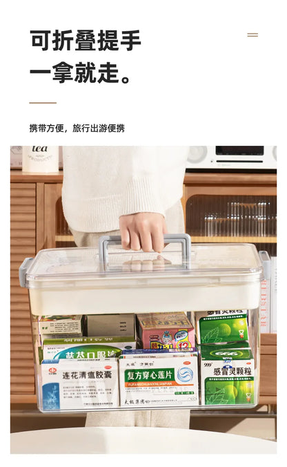 Multi-Layer Home Medicine Box – Large Capacity Transparent Medical Storage Case for First Aid & Medication Organization