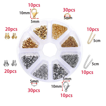 210-400Pcs Jewelry Making Kit - Lobster Clasps Jump Rings Crimp Beads Findings for DIY Bracelets & Necklaces