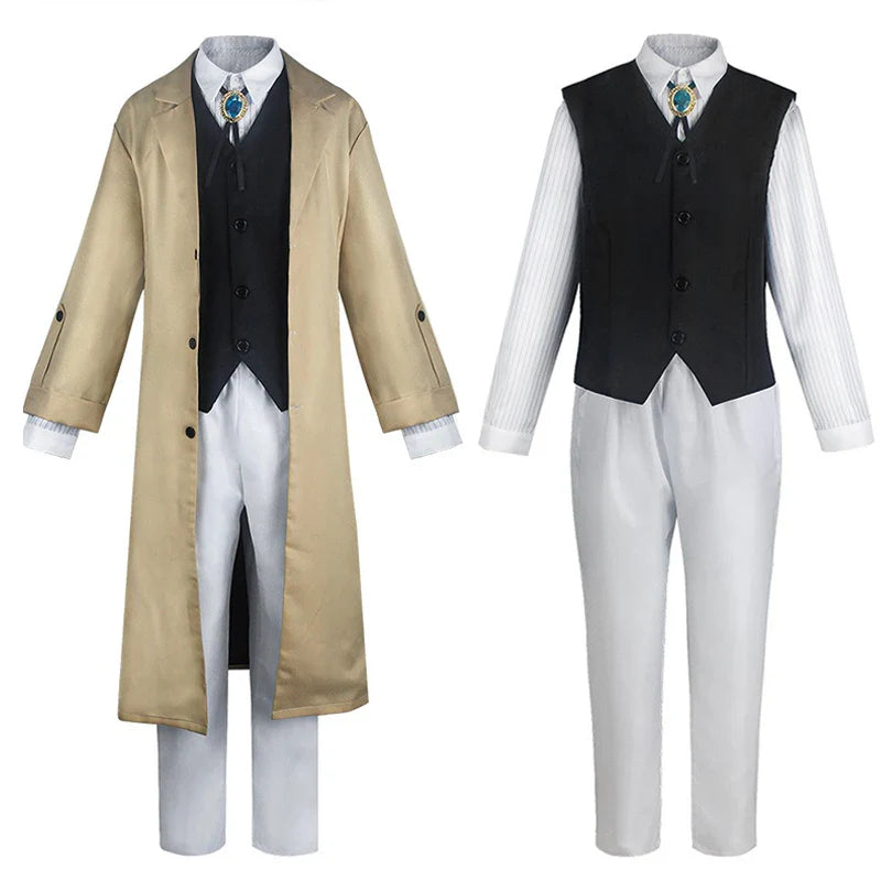 Dazai Cosplay Costume - Detective Dazai Osamu Trench Coat, Shirt, Vest & Pants Set for Adults - Halloween Party Outfit