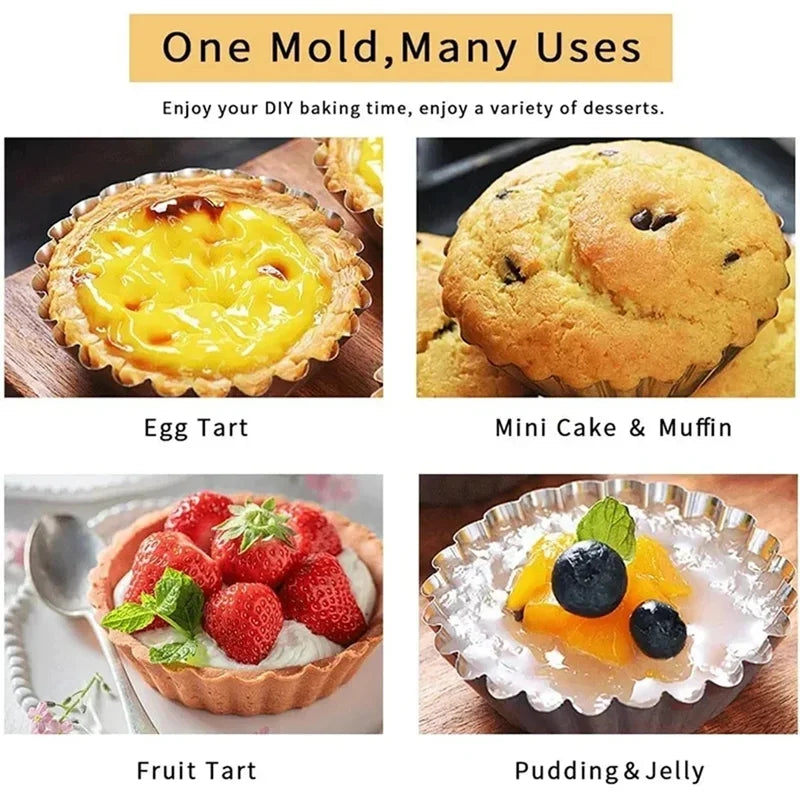Reusable Non-Stick Aluminum Egg Tart Mold – Flower Shape Cupcake, Muffin, Pudding & Jelly Baking Cup Kitchen Tool