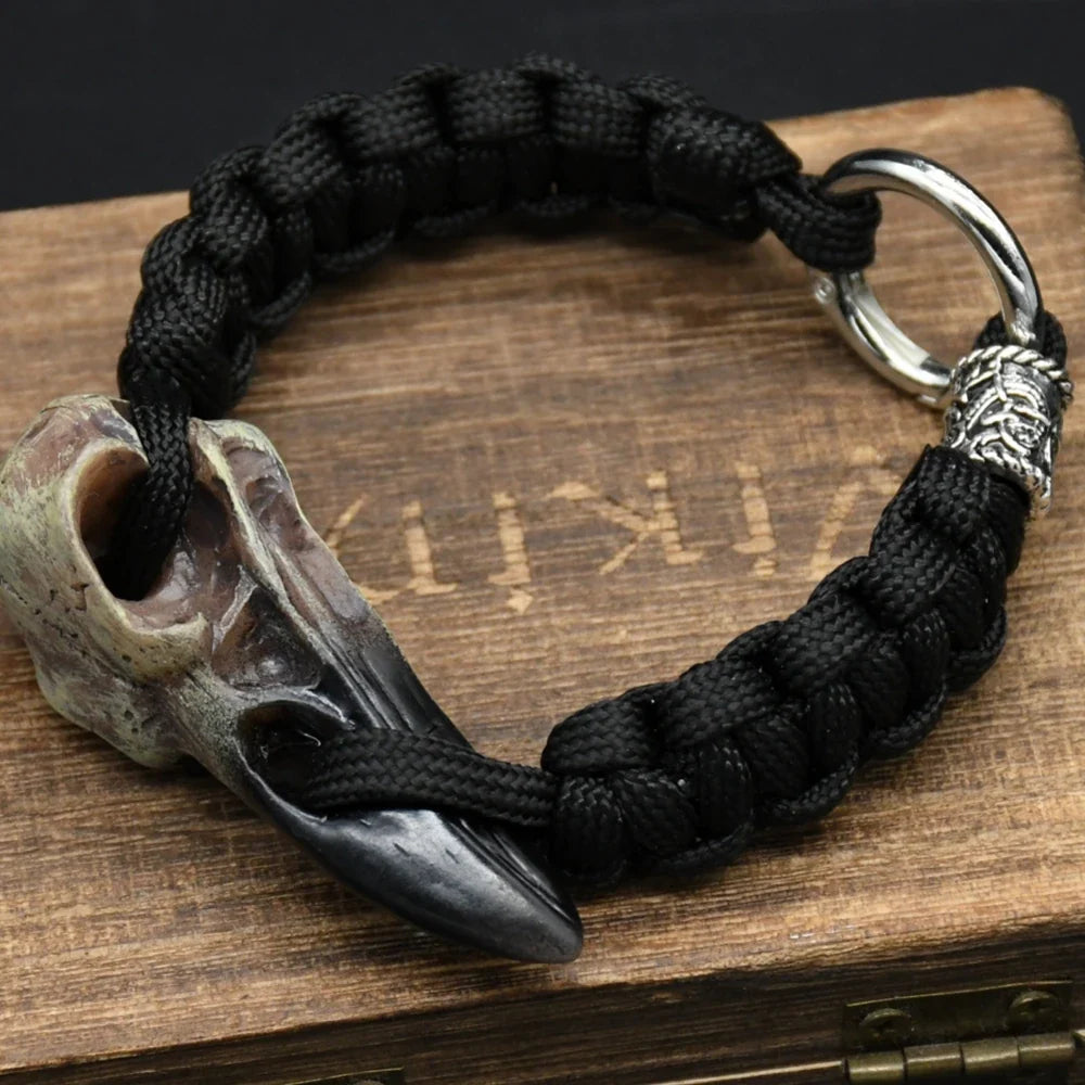 Odin Crow Skeleton Viking Bracelet - Norse Rune Bead Paracord Rope Valknut Eagle Pendant Amulet Jewelry Gift