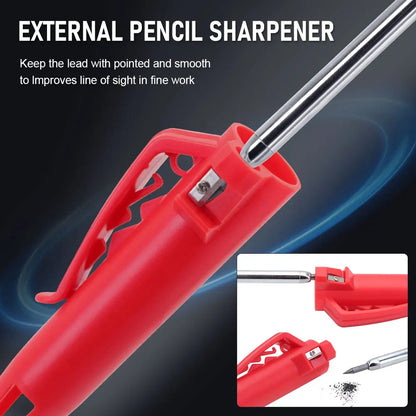 2Pcs Carpenter Mechanical Pencil Set - 54mm Long Reach Woodworking Marking Tool with Lead Box