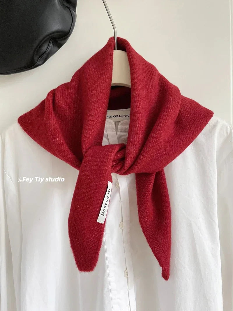 British Korean Style Wool Knitted Triangular Scarf – Multi-Functional Headscarf, Warm Knit Scarf for Women