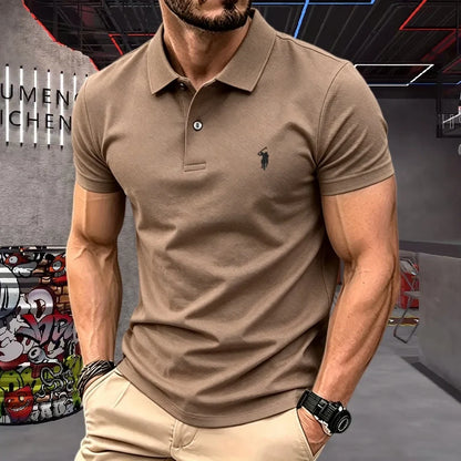 Men's 100% Cotton Luxury Polo Shirt - 2026 Summer Pony Embroidered Golf Casual Top