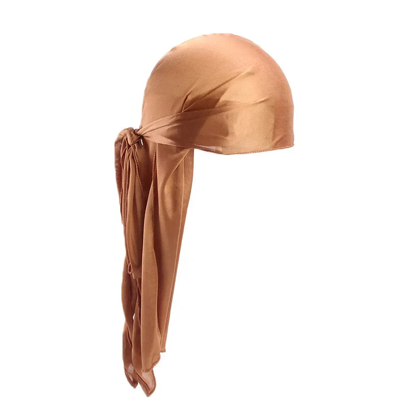 Unisex Silky Long Tail Durag Pirate Hat – Fashion Headwrap, Turban, Bandana, Cap for Women & Men, Hijab Hair Accessories