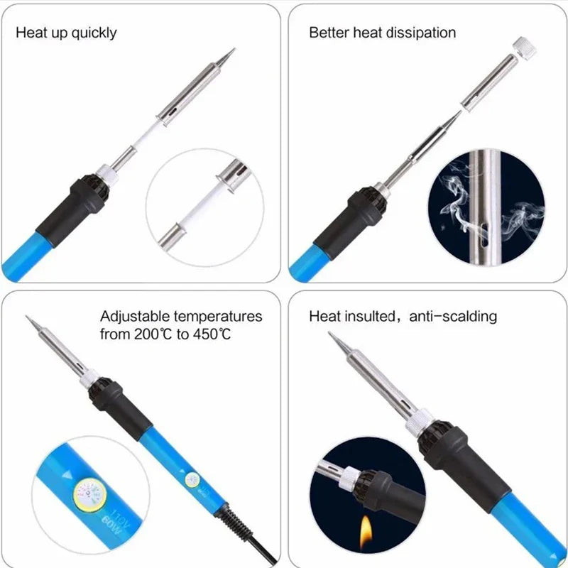 60W Adjustable Temperature Electric Soldering Iron – Precision Welding & Repair Tool (Check Local Voltage)