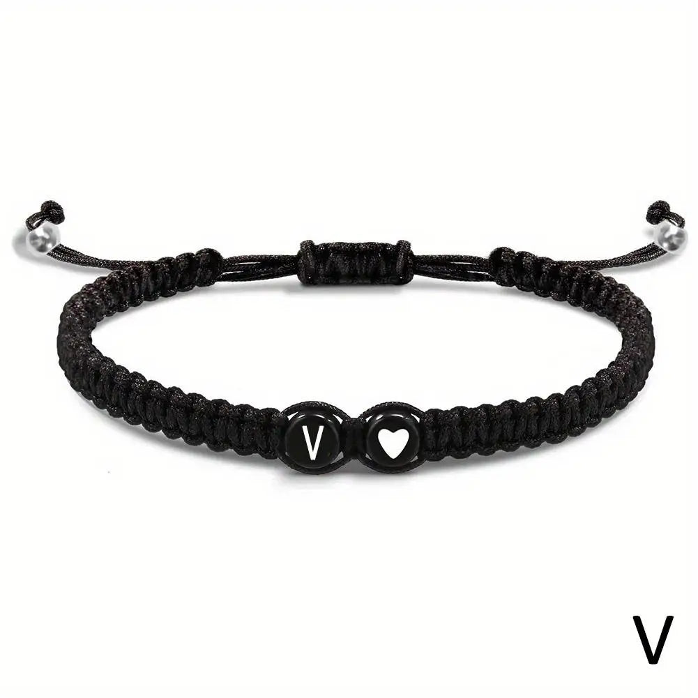 A-Z Initial Heart Bracelet - Handmade Adjustable Braided Name Jewelry Gift for Women & Men