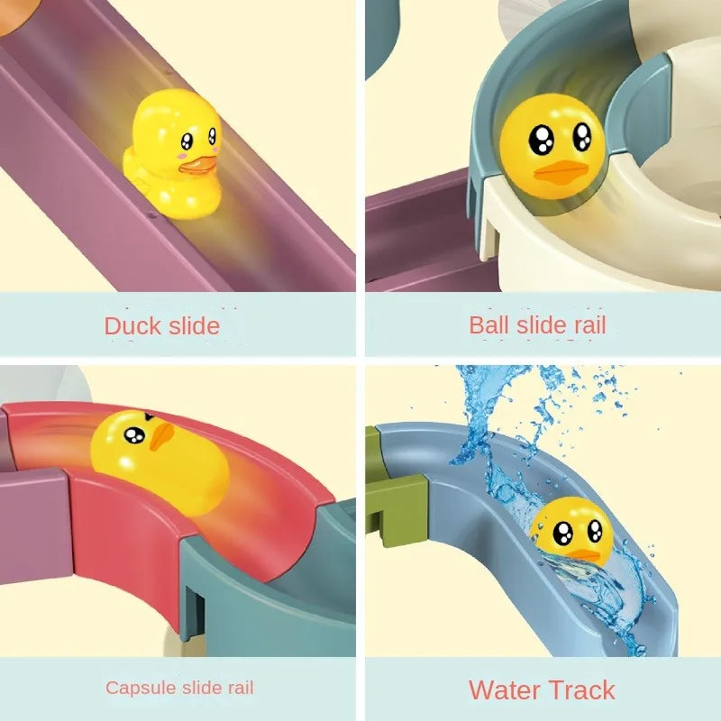 Baby Duck Bath Track Toy Set - DIY Stackable Marble Slide Water Game Toy for Kids Bathtub Fun Gift