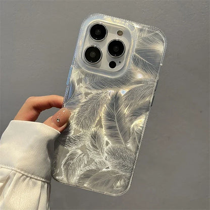 Fashion Laser Gradient Feather Phone Case – Shockproof Silicone Cover for iPhone 11 15 14 13 12, Pro Max & Pro Models