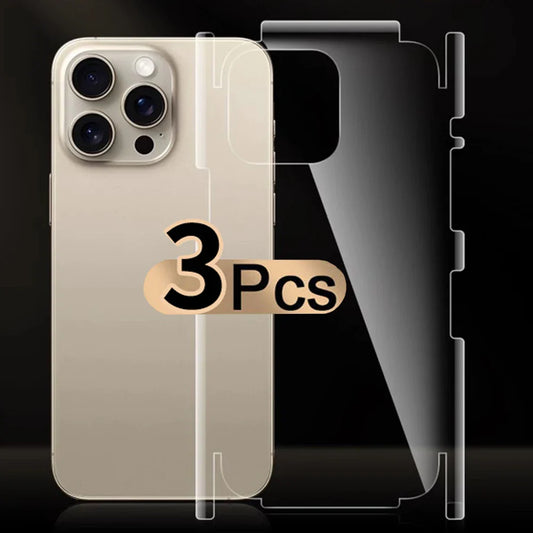 3 Sets Back Hydrogel Film Border Frame Stickers — Full Cover Back Screen Protectors for iPhone 16 Pro, 15, 14, 13, 12 Pro Max Plus
