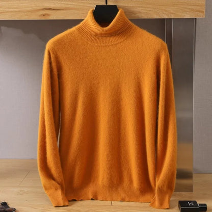 Men's Pure Mink Velvet Cashmere Sweater - High Lapel Long Sleeve Knitted Winter Luxury Pullover Top