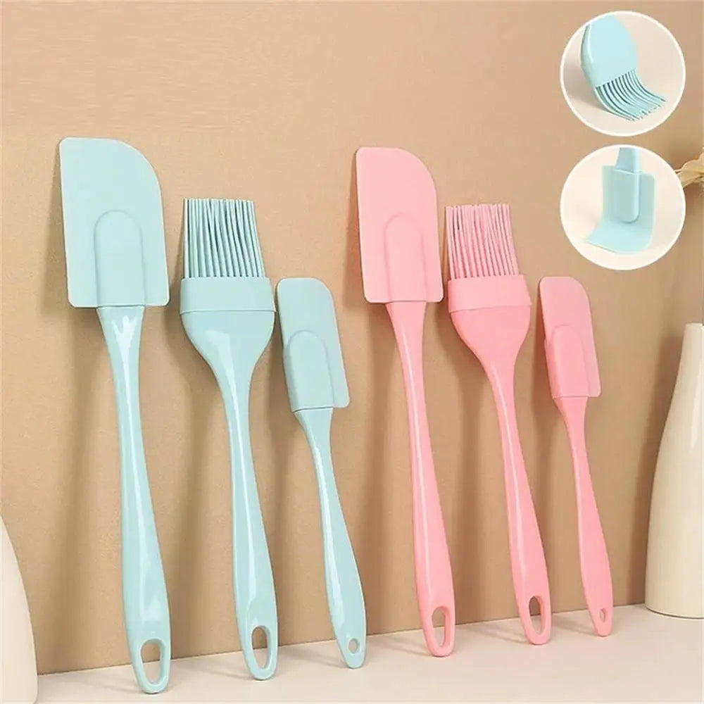 3Pcs Non-Stick Silicone Baking Spatula Set – Cream Scraper, Butter & Cake Mixer Tools with PP Handle for Kitchen Baking Use