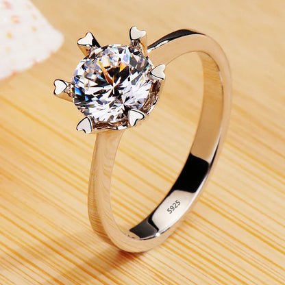 18K White Gold Color Solitaire Ring - 2 Carat Zirconia Diamond Style Wedding Band Luxury Jewelry for Women