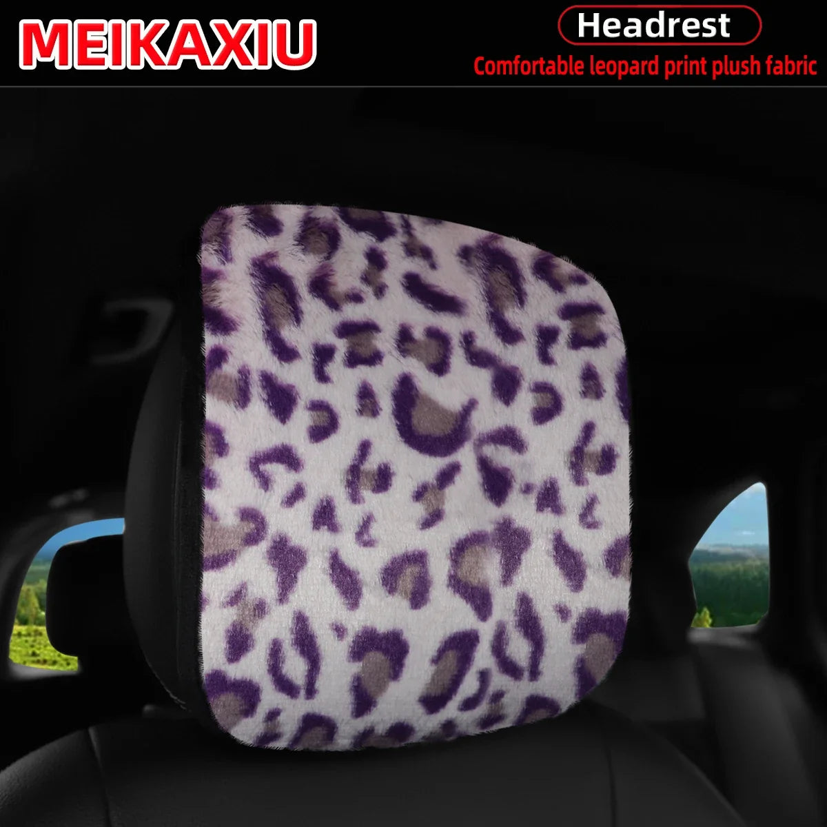 Leopard Print Faux Fur Car Headrest Cover - Soft Decorative Pillowcase for Stylish Interior Comfort