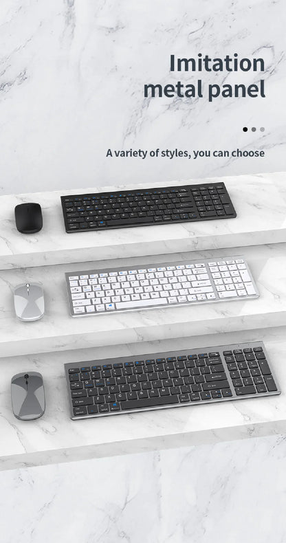 Gray Bluetooth 5.0 & 2.4G Wireless Keyboard and Mouse Combo – Rechargeable Full-Size Set for Notebook & Laptop
