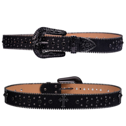 Women's Rhinestone Western Belt – Fashion Leather Cowboy Belt with Man-Made Diamonds for Jeans & Outfits