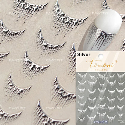 5D Gold Stamped Nail Art Stickers - Silver Sun Stars Snake Chinese Style Self-Adhesive Manicure Decals