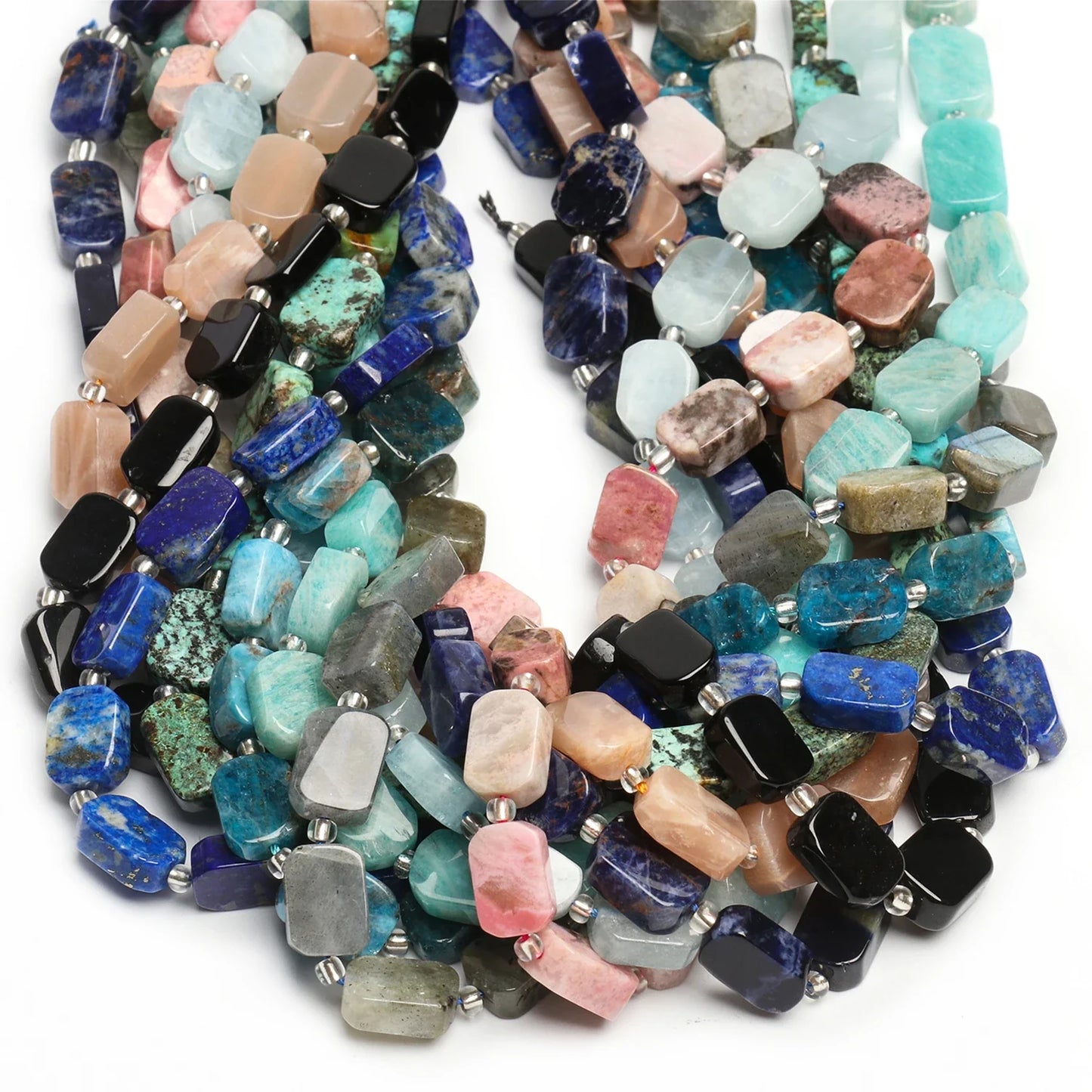 Natural Gemstone Rectangle Beads - 8x12mm Amethyst Citrine Lapis Lazuli Spacer Beads for DIY Jewelry Making & Bracelets