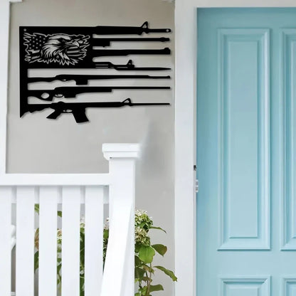 Patriotic Eagle Flag Metal Wall Art - American Gun Theme Sculpture Decor for Home and Gun Enthusiast Spaces
